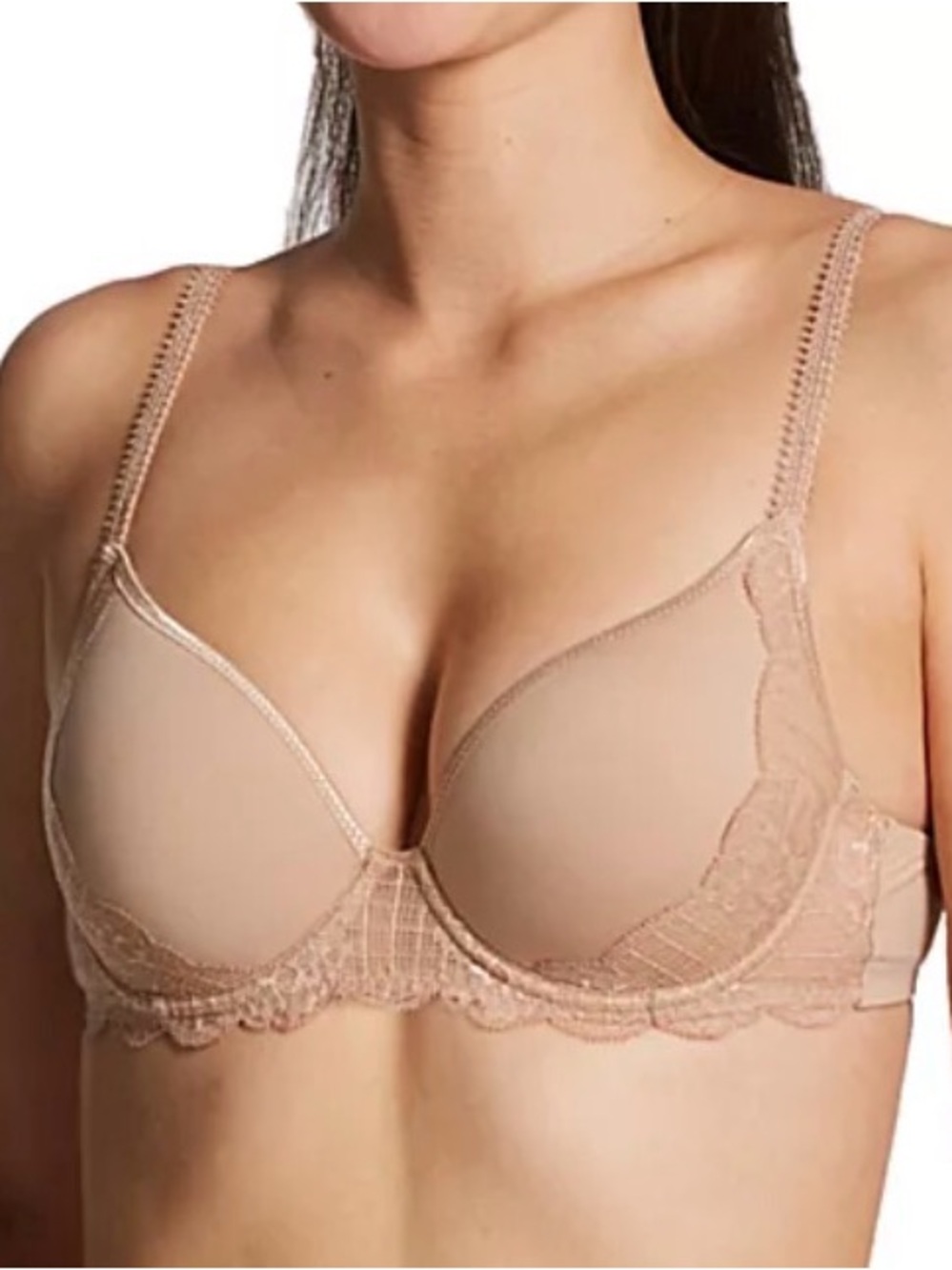 Simone Perele Reve 3D Plunge Bra 36D Nude Spacer Lace Underwire Convertible